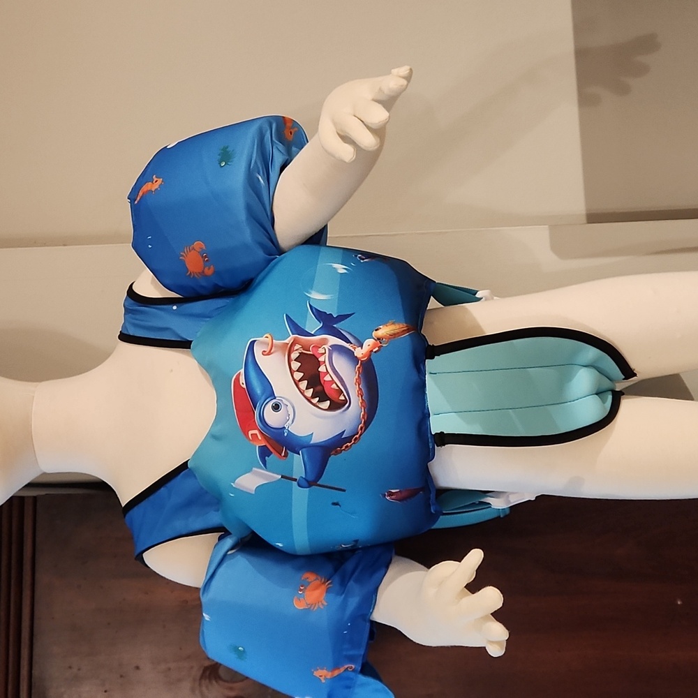 CHRIFFER NEW Kids Blue Shark Swim Vest with Floaties